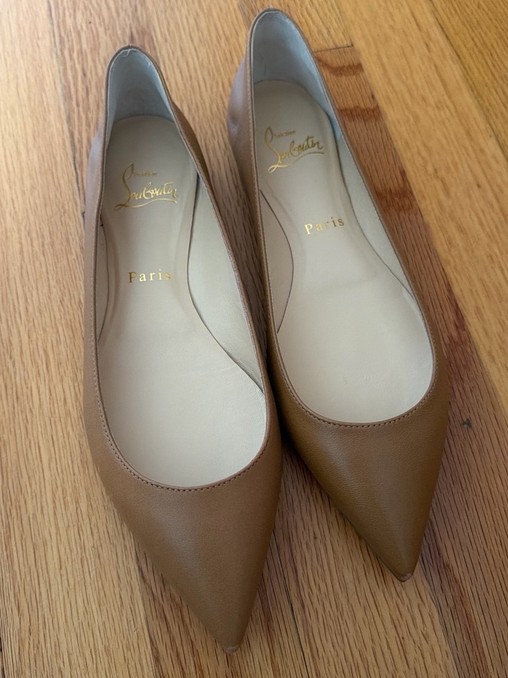 Christian Louboutin Tan Leather Pointed-Toe Flats